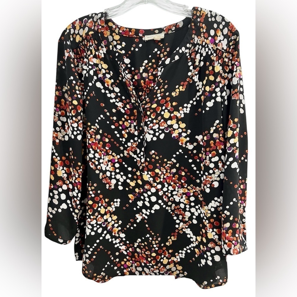 Anthropologie Meadow Rue V-Neck Henley Printed Blouse Size Large Petite